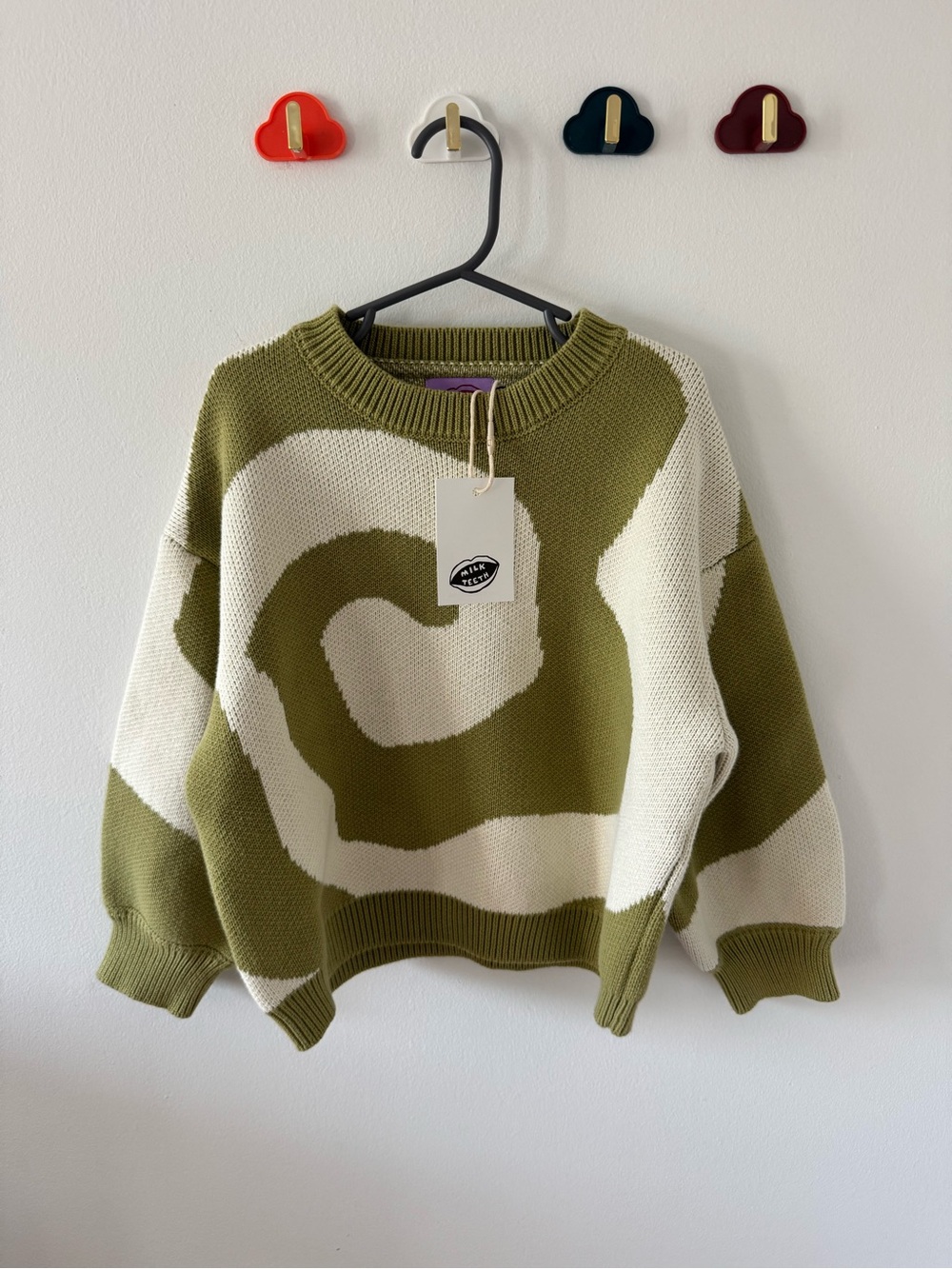 Swirl Pattern Olive & Cream Crewneck Sweater